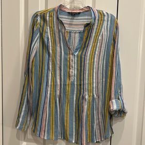 Zac & Rachel Petite Blue Striped Top. PXL